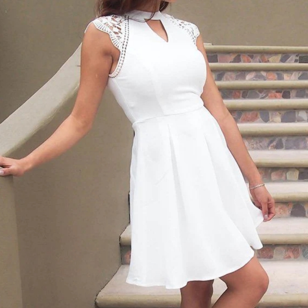 She + Sky White Lace Detail Mini Dress